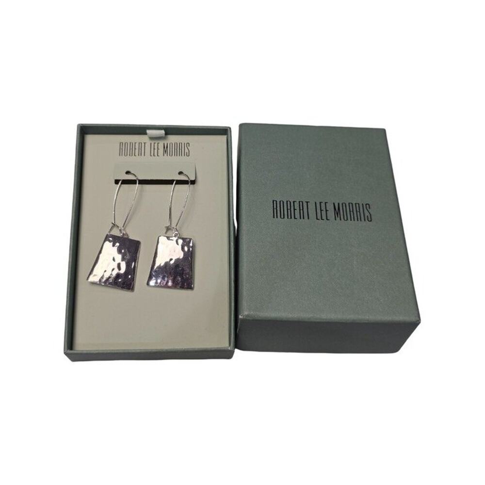 Robert Lee Morris RLM Soho Silver Tone Hammered Geometric Drop Earrings 3 Inch